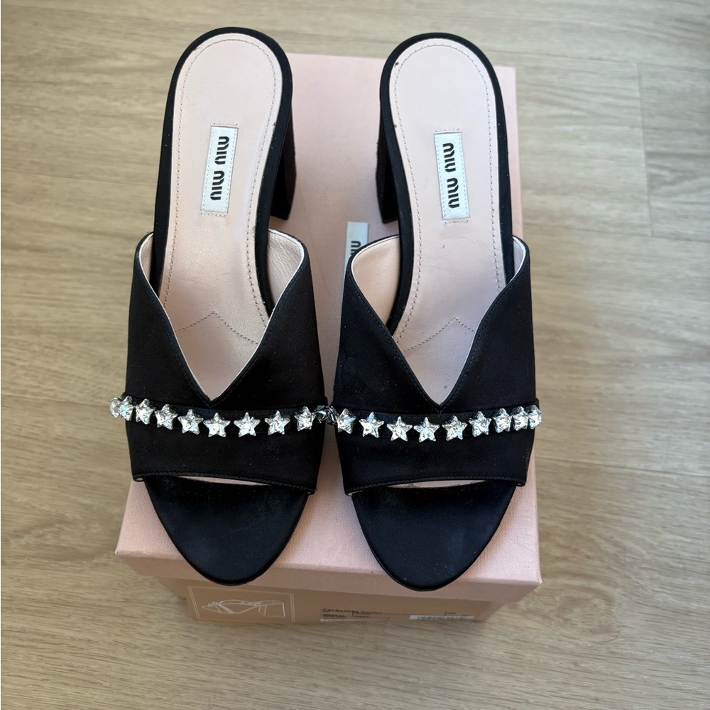 Miu Miu Black Women's Mules with Star Embellishments